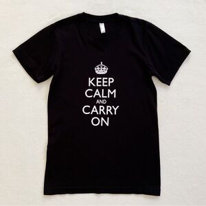 American Apparel “Keep Calm and Carry On” Graphic Tee – Black, XS